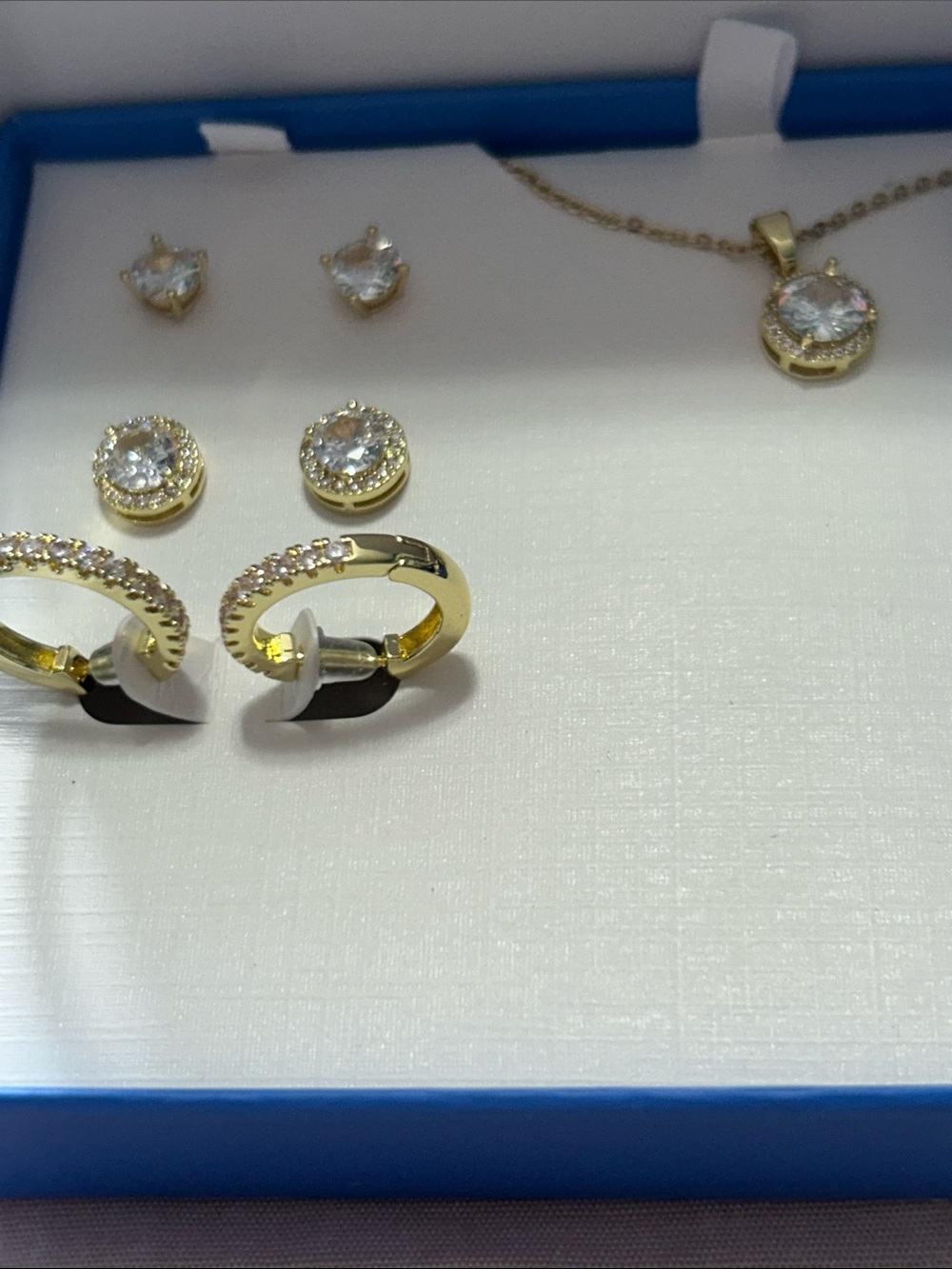 The Skyline Collection Gold and Crystal Earrings and Necklace Set New in Box